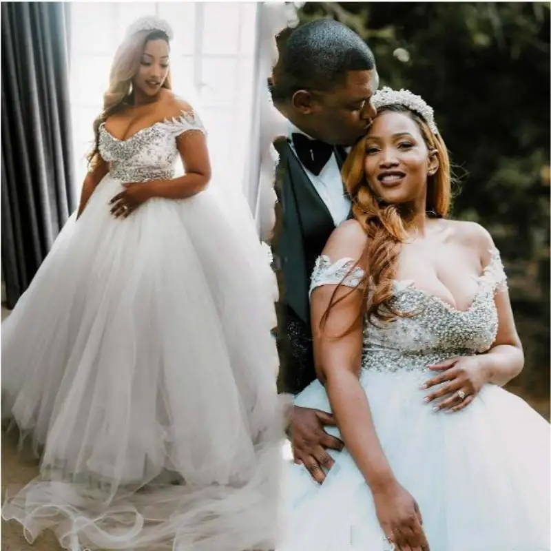 

New African Plus Size Wedding Dresses Bridal Gowns Off The Shoulder Beaded Empire Pregant Boho Country Wedding Dress 2021 robes