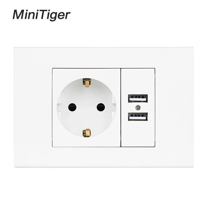 Minitiger настенная розетка USB штепсельная вилка с заземлением 16A ЕС стандартный отвод с 1000mA Двойная зарядка с usb-разъемом Порты и разъёмы для мобильного телефона 118 мм* 80 мм - Тип: Wall Socket