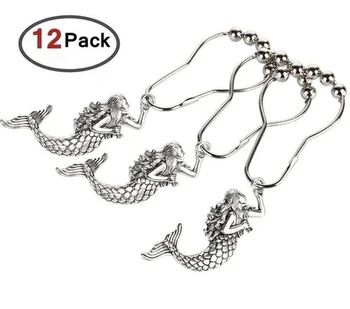 

12Pcs Shower Curtain Decorative Mermaid Hooks, Rustproof Decorative Shower Curtain Hooks for Bathroom ,Bedroom Design, Kids Room
