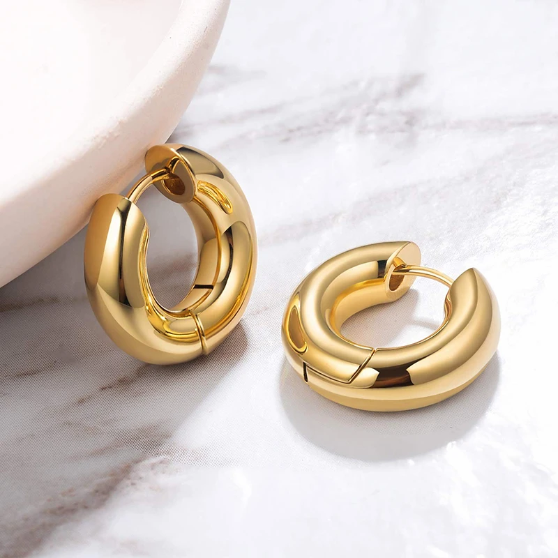 Small Chunky Gold Hoop Earrings 14K Gold Plated Dainty Tiny Thick Chunky Huggie Hoop Earrings for Women and Girls - Image 3