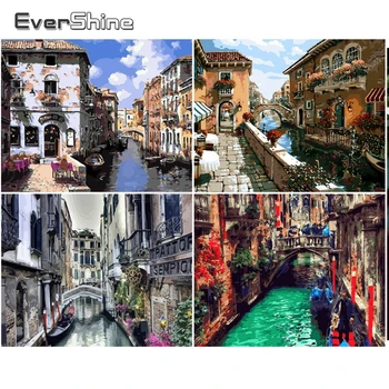 

EverShine Picture By Numbers Landscape Hand Painted Small town Drawing Canvas Wall Art Home Decoration