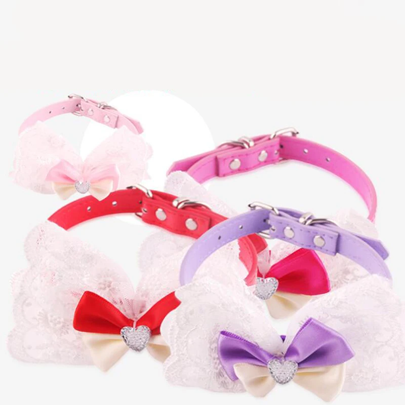 Горячая Распродажа! Кружевные Стразы для питомцев, ошейник для собак с бантом, креативный регулируемый поводок для маленьких собак