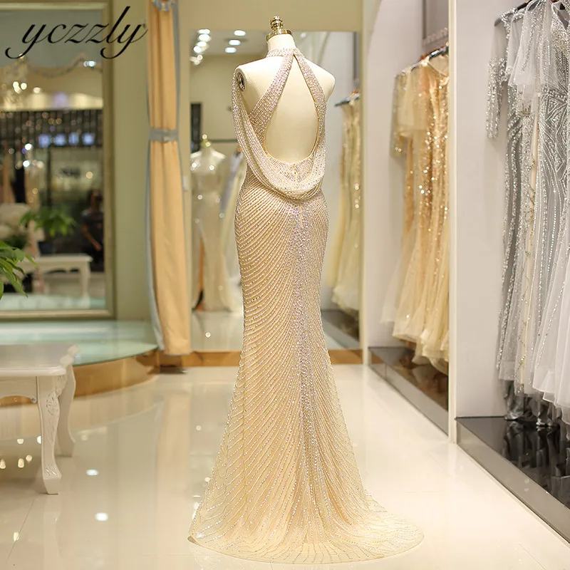 Robe Soiree Дубай роскошное арабское вечернее платье с высоким воротом Русалочка длинное, с блестками платье выпускного вечера с разрезом плюс размер вечерние платья Z48