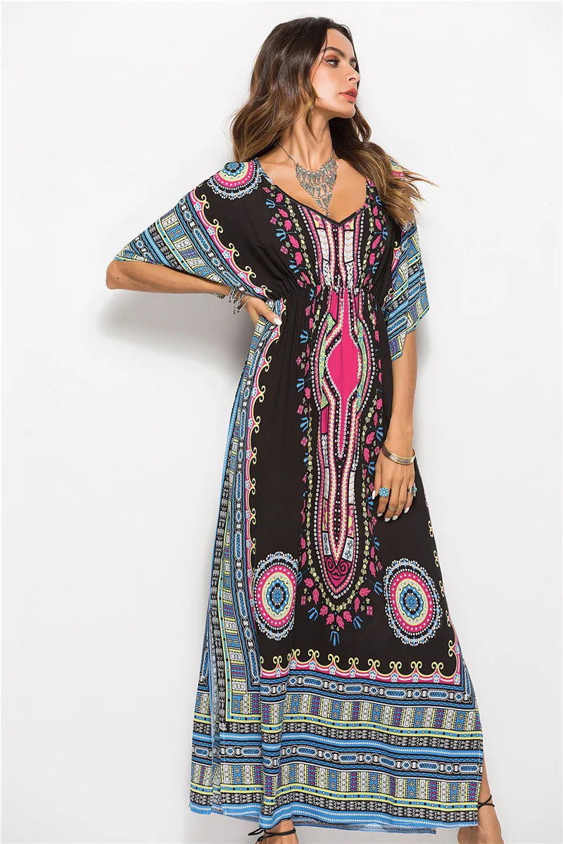 Модный принт abaya Дубай для женщин с эластичный пояс Макси abaya Повседневный кафтан турецкий кардиган длинное арабское платье Femme Musulman - Цвет: Черный