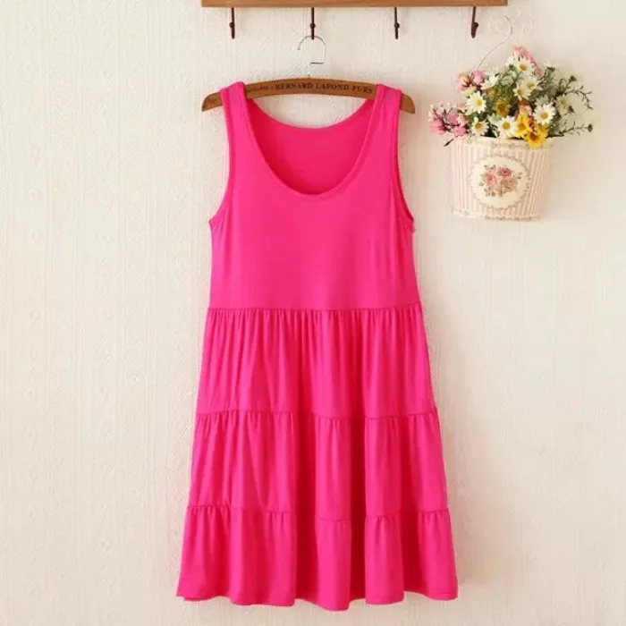 Rose Red Одежда для сна, летнее женское платье, стиль, тонкое, без рукавов, нарядное платье, хлопок, плюс размер, свободная Женская одежда для сна, модал, однотонная домашняя одежда - Цвет: Rose Red