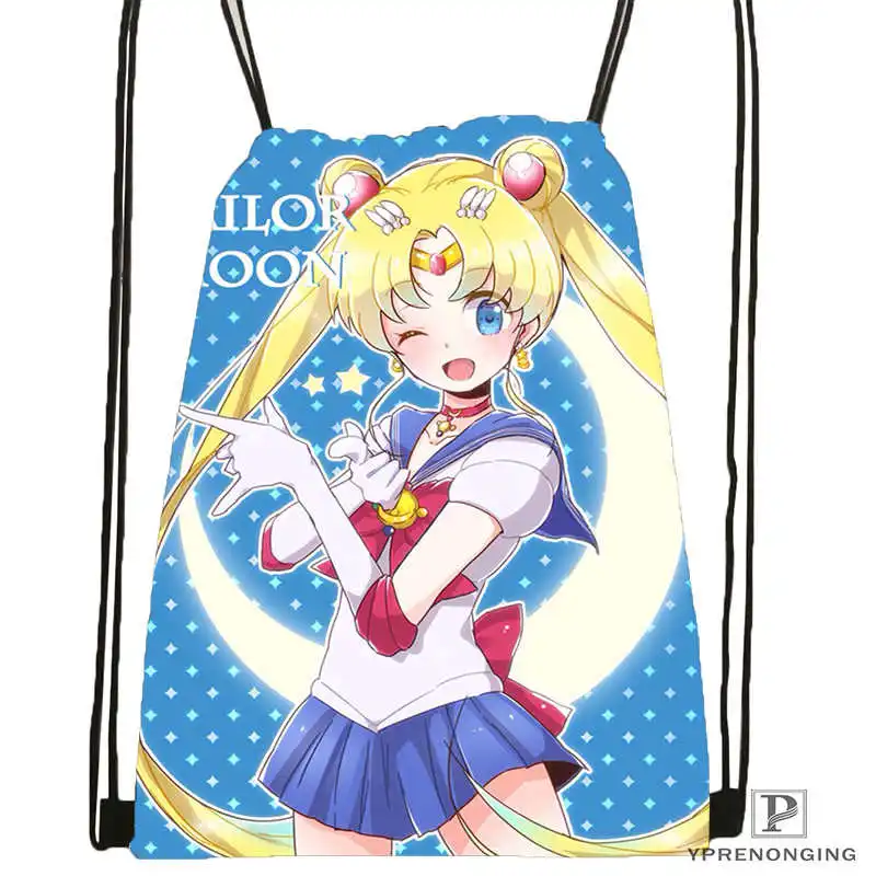 Drawstring Backpack Пользовательские Сейлор Мун походная сумка на шнурке милый рюкзак дети ранец(черная спина) 31x40 см#180531-02-44 - Цвет: Drawstring Backpack