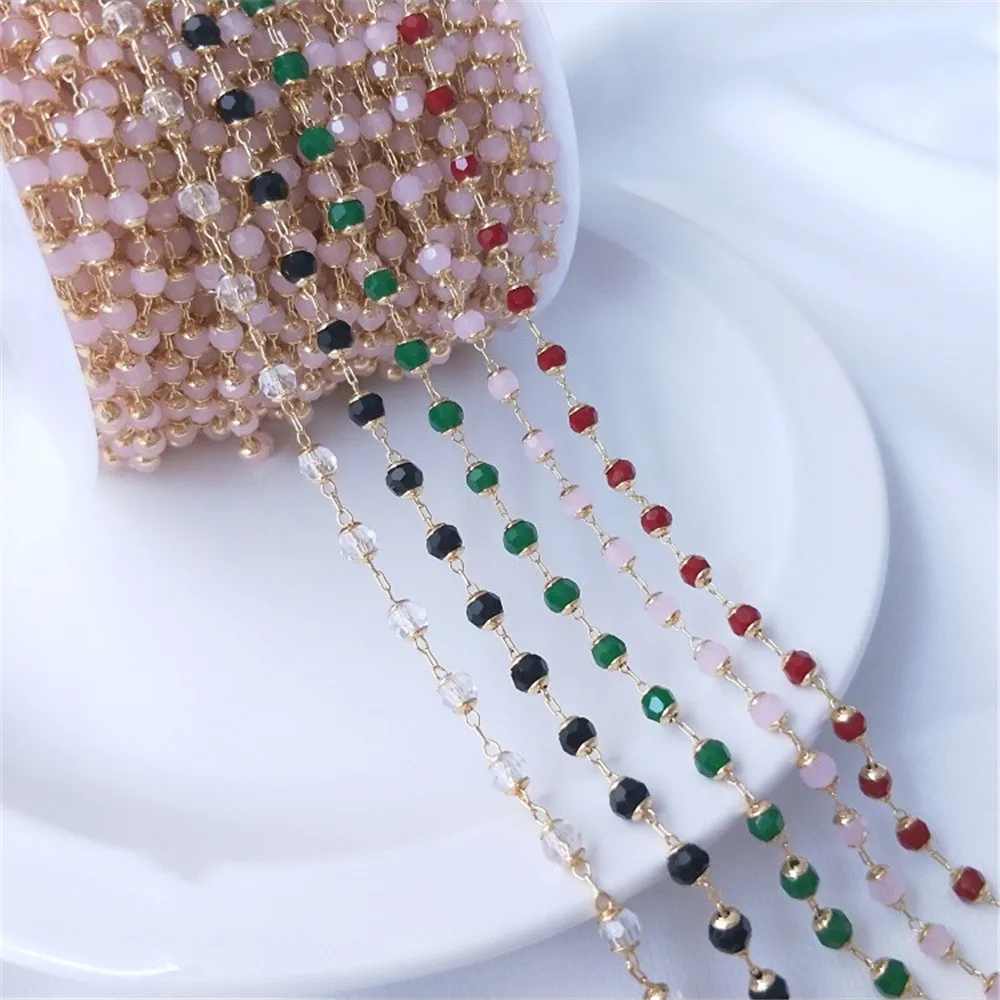 14K Gold Plated Crystal zircon handmade chain Wafer beads color chain DIY bracelet necklace ornaments loose chain