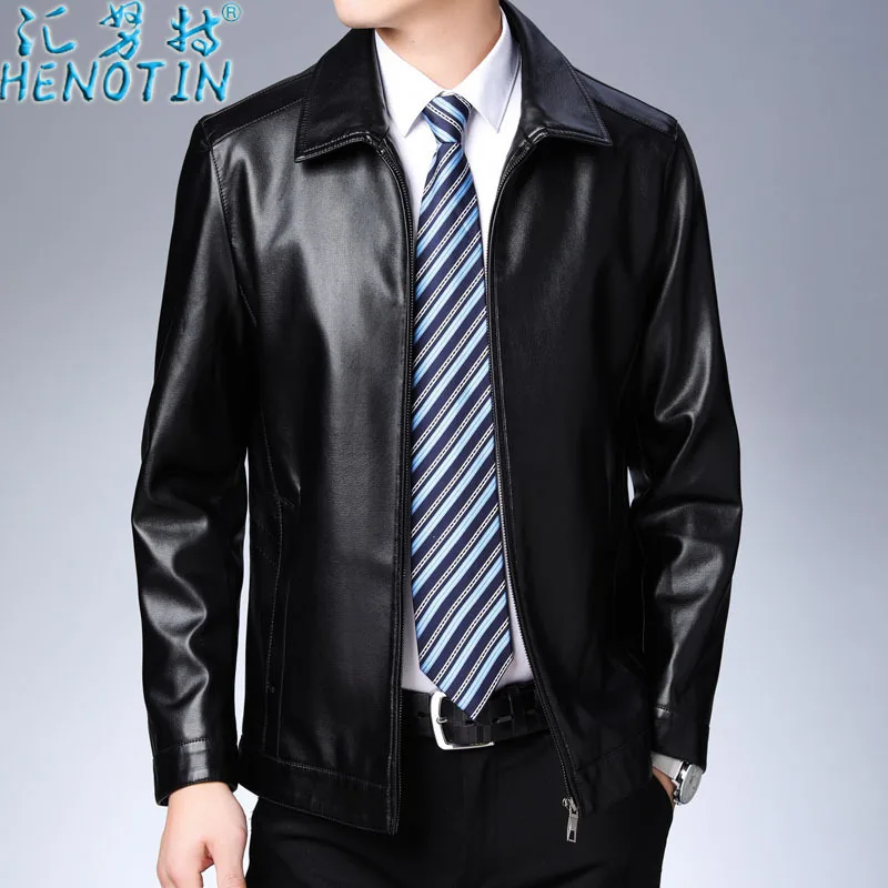 

Sink Knut Genuine Product Autumn And Winter New Style Middle-aged Coat Fold-down Collar Jacket PU Leather Men Casual Daddy Cloth