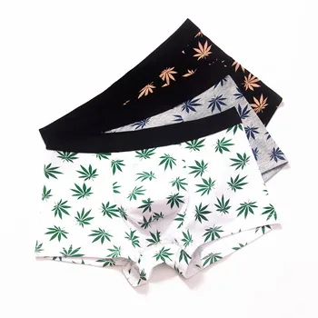 

3pcs/lot Underpants Man Breathable Weed Underwear Men Print Maple Leafs Men's Boxer Shorts Cotton Calvn Panties Male Lingerie