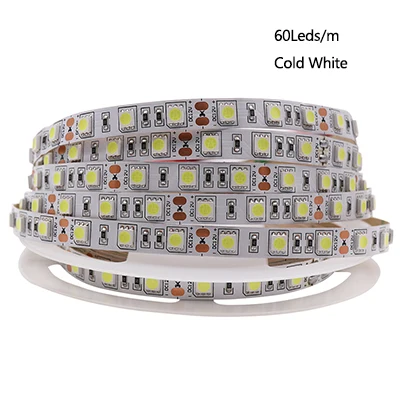 5m 12V LED Strip SMD 5050 led light strip Waterproof 300LEDs 1200LEDs Flexible Led Ribbon White/RGB/Warm White Led Tape Light - Испускаемый цвет: 60Leds Cold White