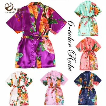 

S-L Girl Child Floral Silk Kids Kimono Flower Bridesmaid Bride Robe Women Satin Robes Wedding Nightgown Dress Woman Bathrobe