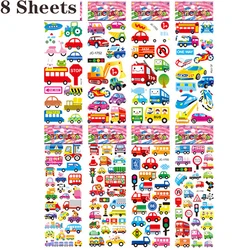 3D Puffy Cartoon Stickers for Kids - Educational Gifts for Toddlers and Children (8 sheets car)