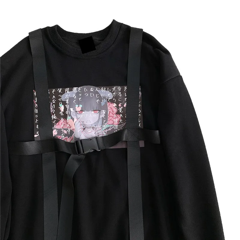 Lychee Harajuku Devil Girl с принтом ленты Лоскутные женские свитшоты весна осень женские Топы повседневные свободные женские пуловеры с круглым вырезом