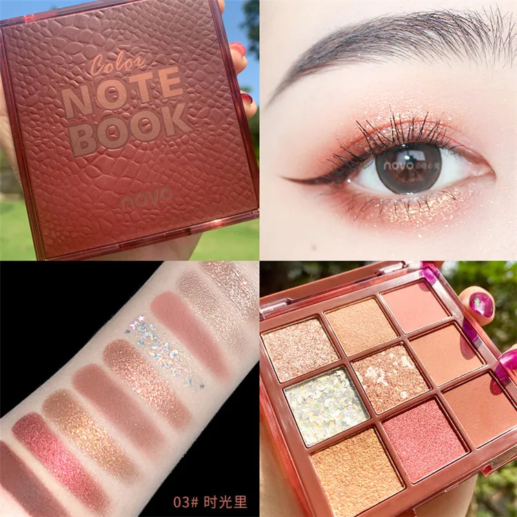 NOVO Notebook Pearl Sequins Shimmer Eyeshadow Palette Glitter Matte Eye Shadow Powder Waterproof Nude Eyes Cosmetics 9 Colors NOVO Notebook Pearl Sequins Shimmer Eyeshadow Palette Glitter Matte Eye Shadow Powder Waterproof Nude Eyes Cosmetics 9 Colors