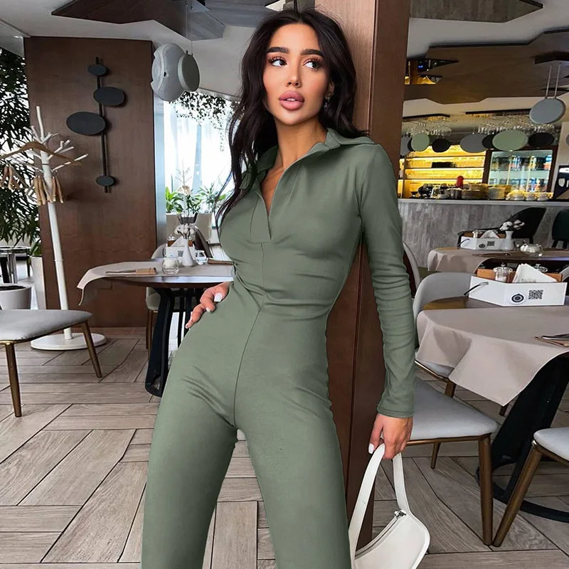 BKLD Clubwear Sexy 2024 New Winter Fashion Turn-Down Collar V-Neck Long Sleeve Slim Casual Wide Leg Pants One Piece Jumpsuits