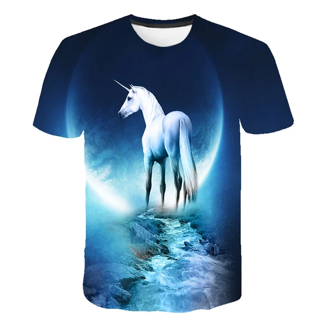 2020 Summer Fashion Unisex Unicorn T-shirt Children 3D Boys Short Sleeves White Tees Baby Kids Tops Girls Clothes 4-14 years