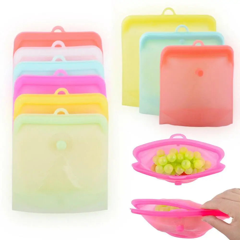 Reusable Silicone Food Bags, Ziplock Reusable Snack And Sandwich Storage  Bags