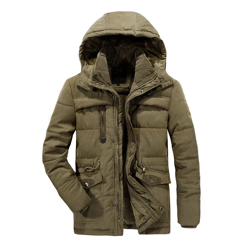

Puimentiua New Men Winter Jacket Thick Warm Parka Fleece Fur Hooded Military Jacket Coat Pockets Windbreaker Jacket Men