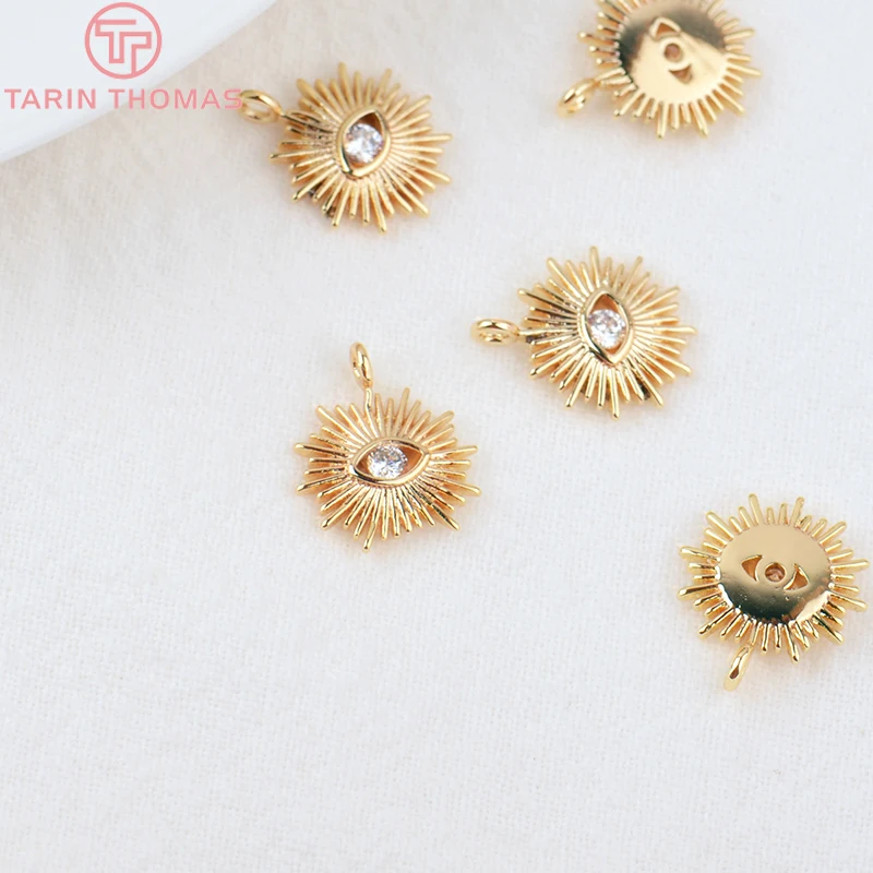 (1871)4PCS 12MM Loch 1,5MM 24K Gold Farbe Messing mit Zirkon Auge Charm Anhänger für DIY Schmuck Machen Erkenntnisse Zubehör – Detail 5