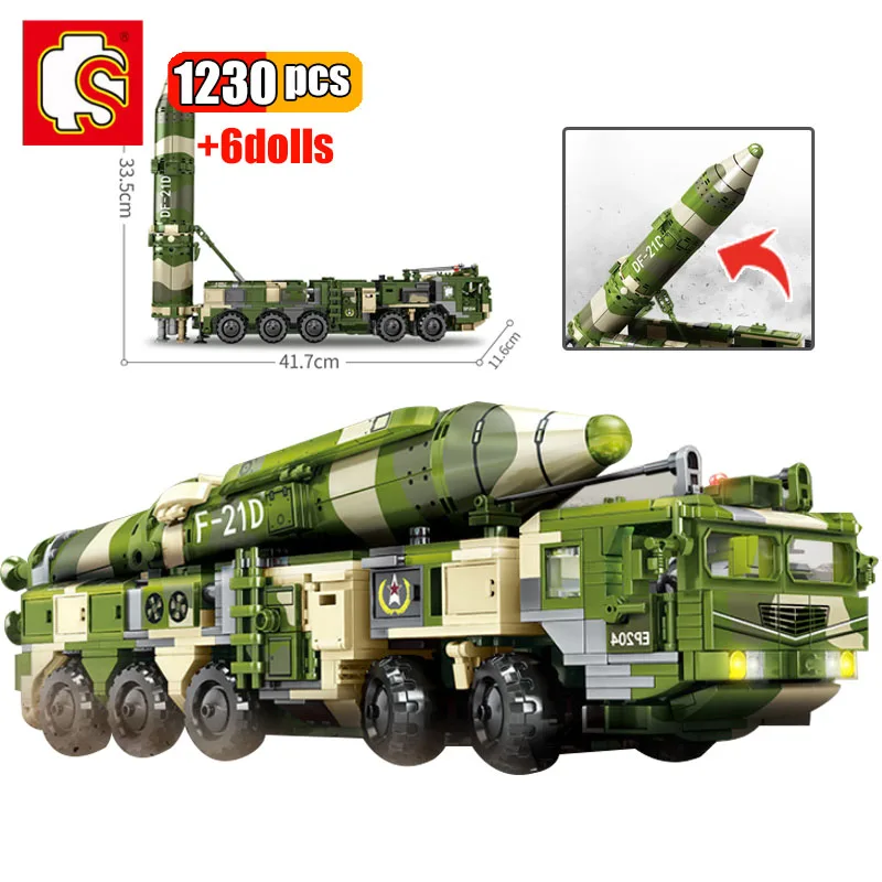 

SEMBO Военный танк Dongfeng-21D Противоударная пуленепробиваемая ракета строительные блоки армейский бронированный автомобиль солдаты фигурки кирпичи игрушечный мальчик