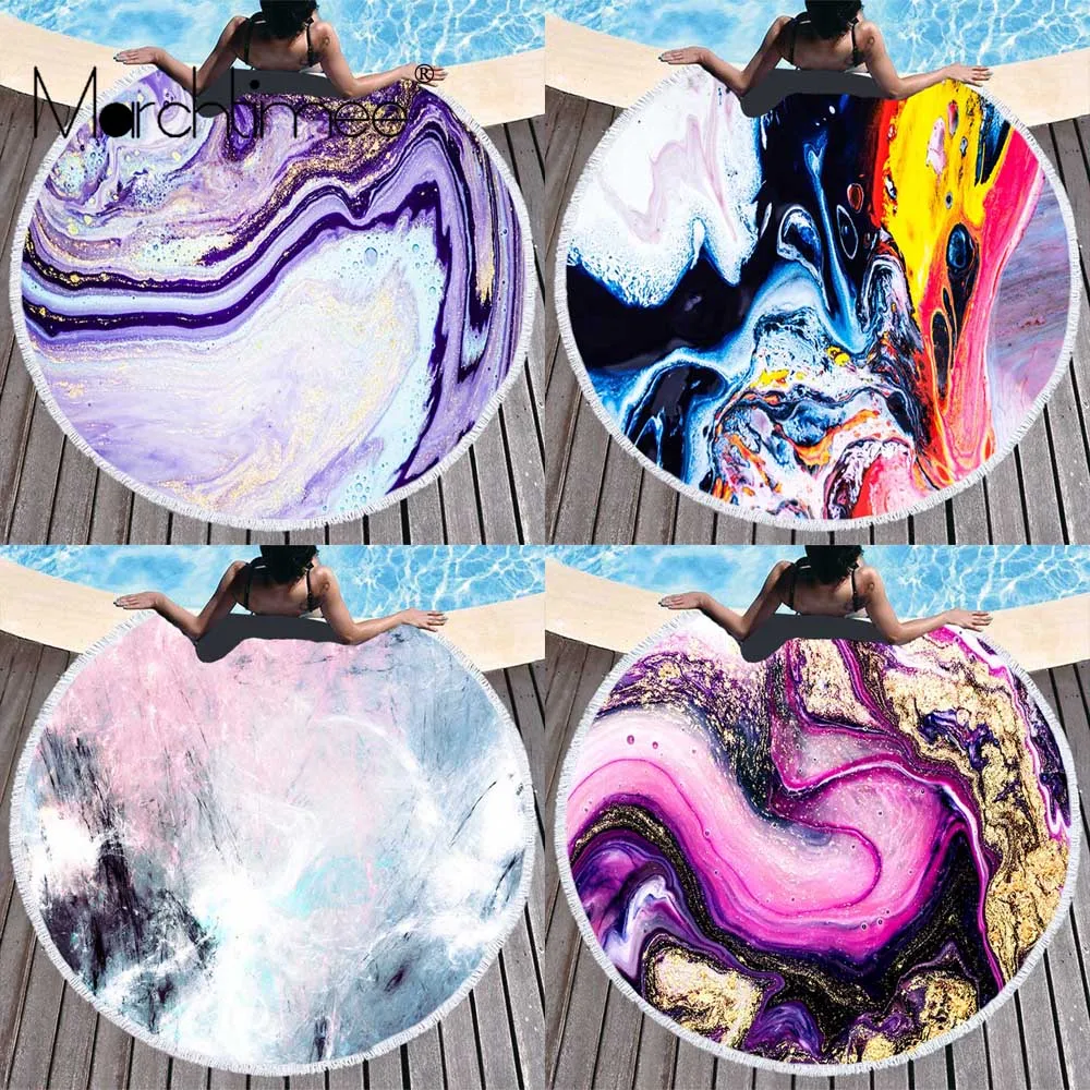 

Psychedelic Мраморное абстрактное пляжное полотенце s с кисточкой, круглый большой водный цвет, Йога, дорожное полотенце, пляжный коврик, тонкое покрывало