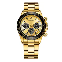 Ochtin Роскошные брендовые золотые мужские часы золотые из нержавеющей стали водонепроницаемые мужские наручные часы Япония Кварцевые