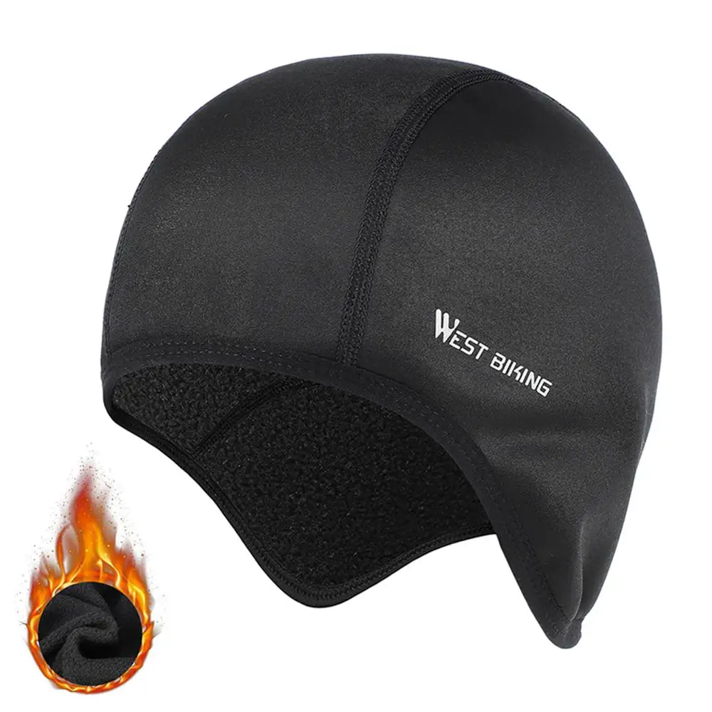 Black Plus cashmere WEST BIKING, Зимние флисовые велосипедные колпачки, ветрозащитные, термозащитные, для шлема, для мужчин и женщин, велосипедные головные уборы, для бега, катания на лыжах, велоспорта - Цвет: Black Plus cashmere