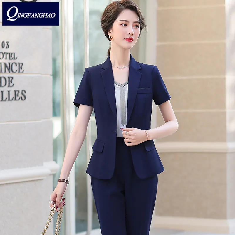 2020 summer new short-sleeved suit temperament slim professional wear female suit office jewelry store beauty workwear