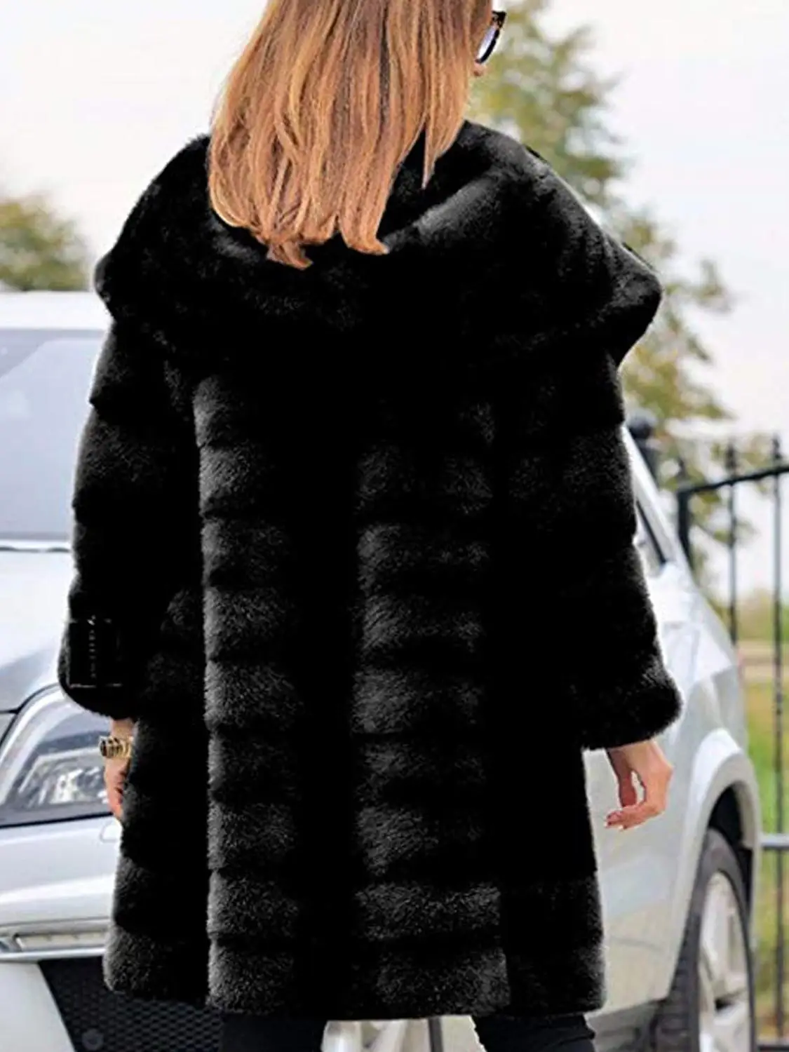 Женское пальто, кожаная куртка, длинный параграф, одноцветное, Свободное пальто с капюшоном, искусственный мех, бархат, зимняя теплая куртка, размер S-5XL - Цвет: Черный