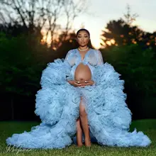 Robes de Maternité pour Femme, en Tulle Bleu Ciel, Tenue Longues, sur Mesure, pour Séance Photo, Plage et Fête d'Anniversaire