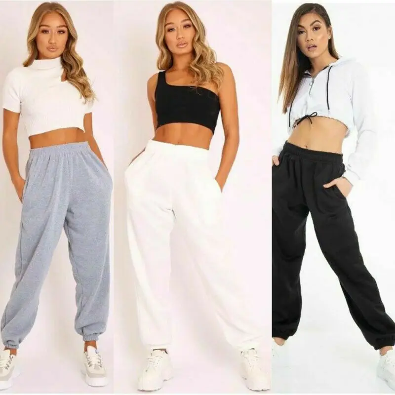 Womens Ladies Elasticised Waist Pants Baggy Full Length Trousers Hareem Pants UK
