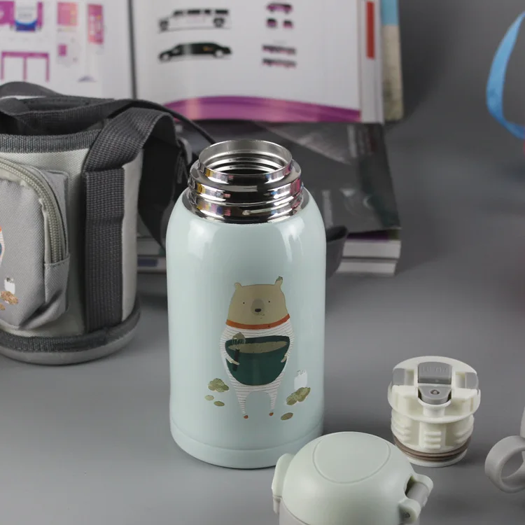 Высокое качество, 550 мл, термос из нержавеющей стали для путешествий, Детская портативная веревочная сумка, двойная крышка, вакуумная колба, детская соломенная бутылка для воды