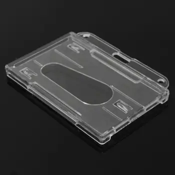 

1Pcs Hard Plastic Double-faced Card Holder Transparent Clear Horizontal ID Badge Holders Card Cover Easy Access Thumb Hot Sale