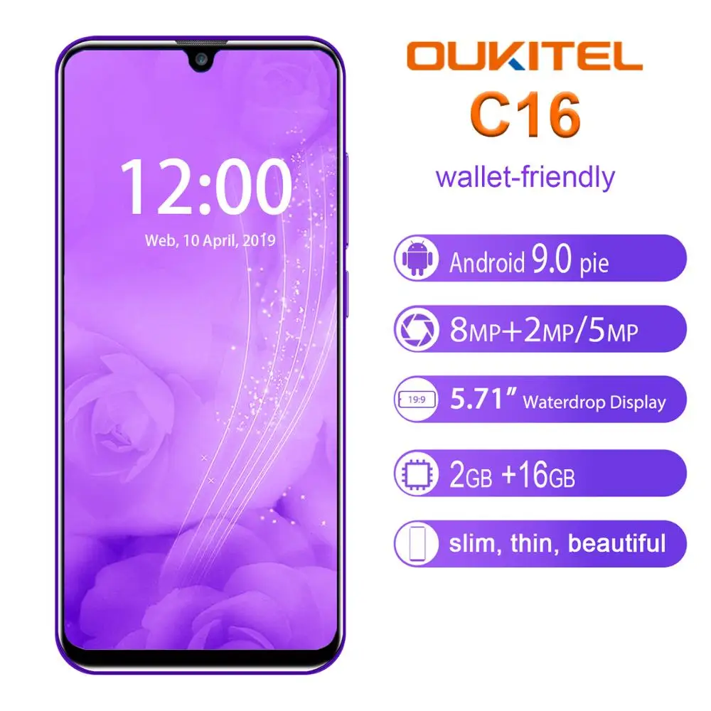 OUKITEL C16 Mobile Phone Android 9 0 Quad Core 2G RAM 16G ROM Cellphone 2600mAh Dual 2