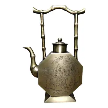 

LaoJunLu White Copper Hip Flask Hand-Engraved "Five Lao'S Game Diagram" Tea Kettle Hip Flask Ornaments High Imitation antique