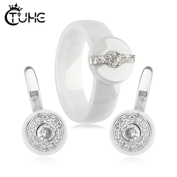 

Healthy Ceramic Jewelry Sets For Women Fashion Jewelry Circle Round Shape Ceramic Rings Earrings Lover's Engagement Jewelry