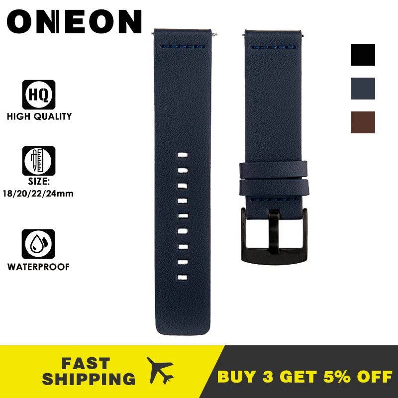 ONEON Leather Watch Band Suitable for Samsung GearS2 S3 calfskin strap bracelet belt 20mm 22m 24mm 1