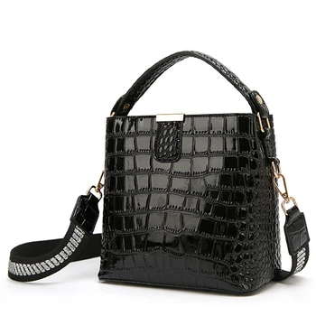 

Women'S One-Shoulder Crocodile Pattern Bucket Bag Messenger Bag Mobile Handbag Black