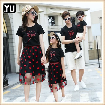 

Family Matching Parent Child Outfits Parent-child T-shirt +Tulle Skirt Leisure Suit Skirts Set Outfits Short Sleeve Pullover Top