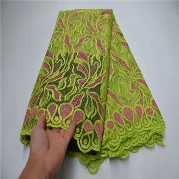 

High Quality African Lace Fabric With stones Milk Silk Lace Holes Water Soluble Guipure Cord Laces For Party Sew green/pink