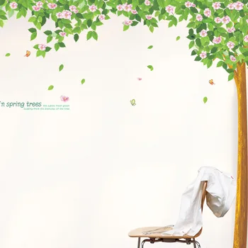 

Pink Flowers Green Trees Large Background Wall Stickers Two Pieces 9002 Two Pieces