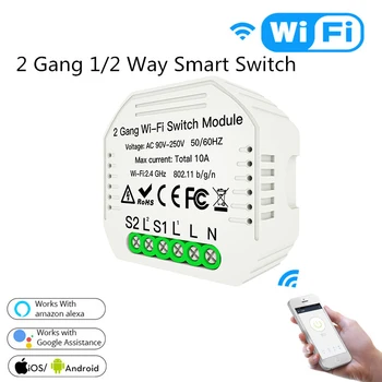 

2 Gang 1/2 Way WiFi Smart Light Switch DIY Module Smart Life/Tuya APP Remote Control Works with for Alexa Echo Google Home