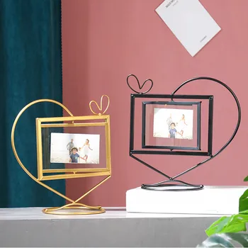 

Geometric Golden Metal Photo Frame Desktop Picture Brass Frames for Portraits and Landscape Photo Storage Rotating Photo Frame