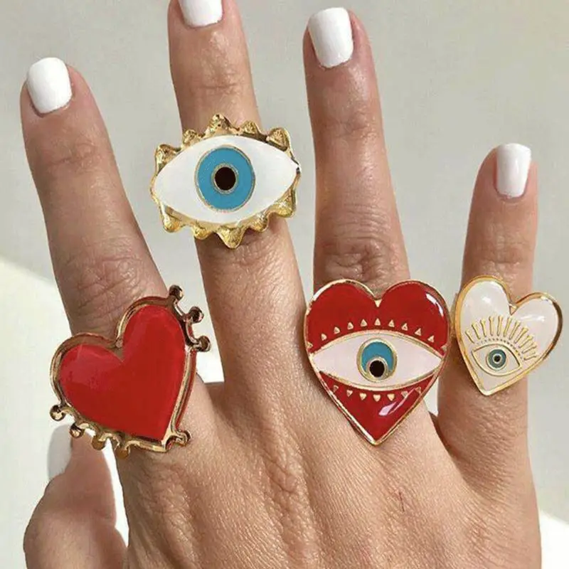 

4 Pcs/set New Women Exaggerated Punk Ring Demon Eye Eyeball Fashion Open Adjustable Rings Jewelry