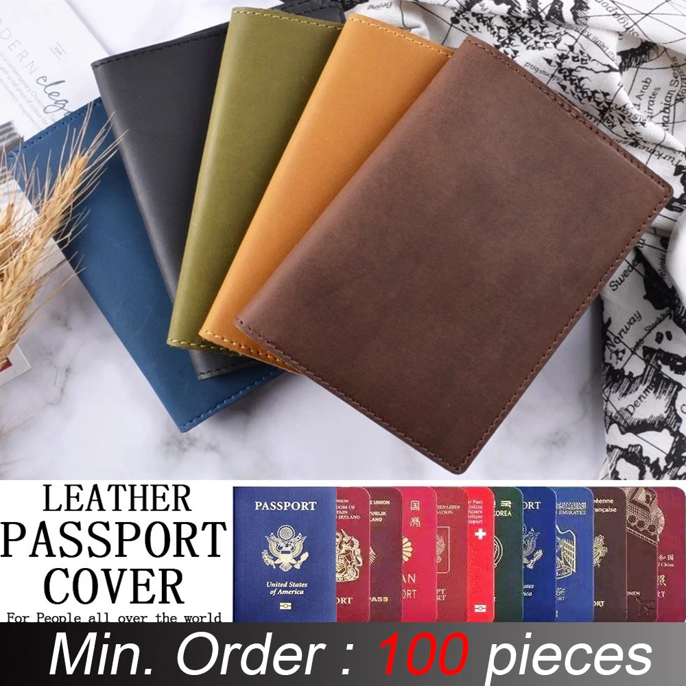 100 pieces / lot 10.5x14 cm Genuine Leather Passport Cover Solid Credit Card Holder Vintage Men Women Case | Багаж и сумки