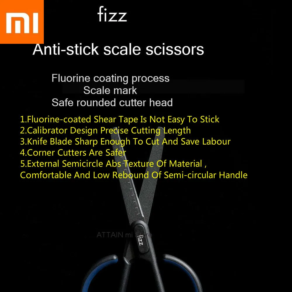 Xiaomi Mijia Youpin Fizz тефлоновые ножницы, весы, безопасная закругленная режущая головка, фторированное покрытие, процесс, офисные канцелярские ножницы