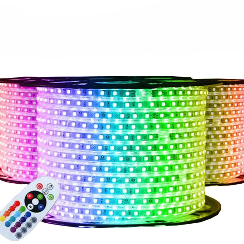 buy Fanlive 50M Waterproof 220V 230V 240V 110v 120v 5050 RGB Flexible Smd Led Strip Lights Led String Changeable Ribbon 60led m