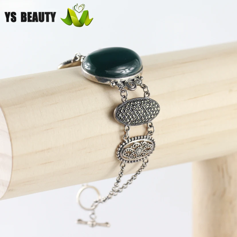 

925 Sterling Silver Inlaid Green Agate Bracelet Personality Girl Spring And Summer Style Bracelet Holiday Gift To His Girlfriend