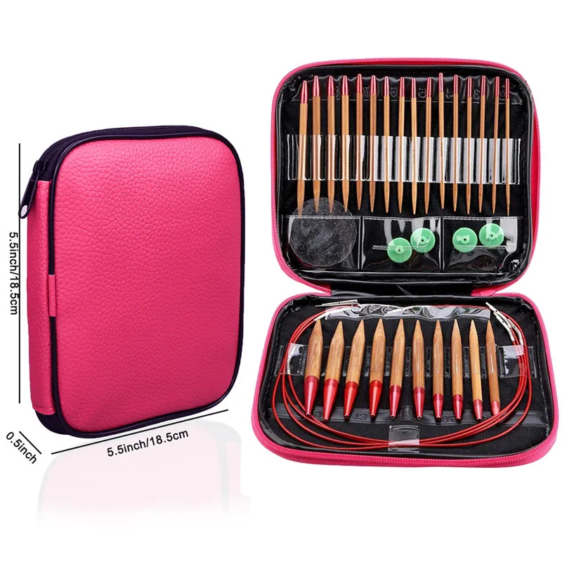 26pcs Circular Knitting Needles Ring Set Interchangeable Carbonized Bamboo Needles For Knititng with Storage Bag For Women Mom