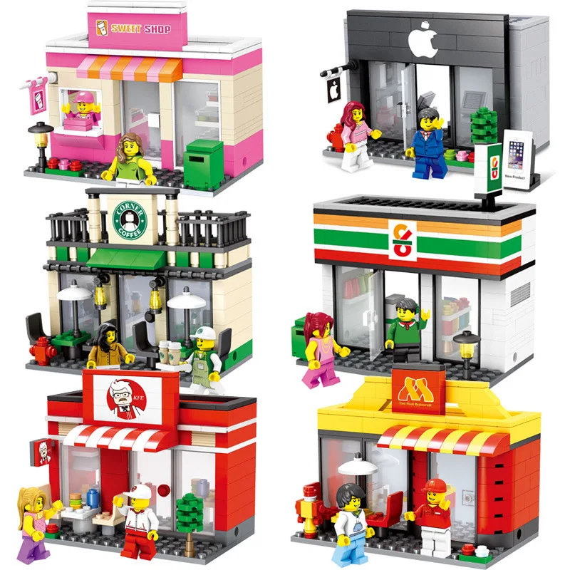 

HSANHE Mini Street View Assembled Fight Inserted Small Particles Building Blocks Educational CHILDREN'S Toy 6409-6411